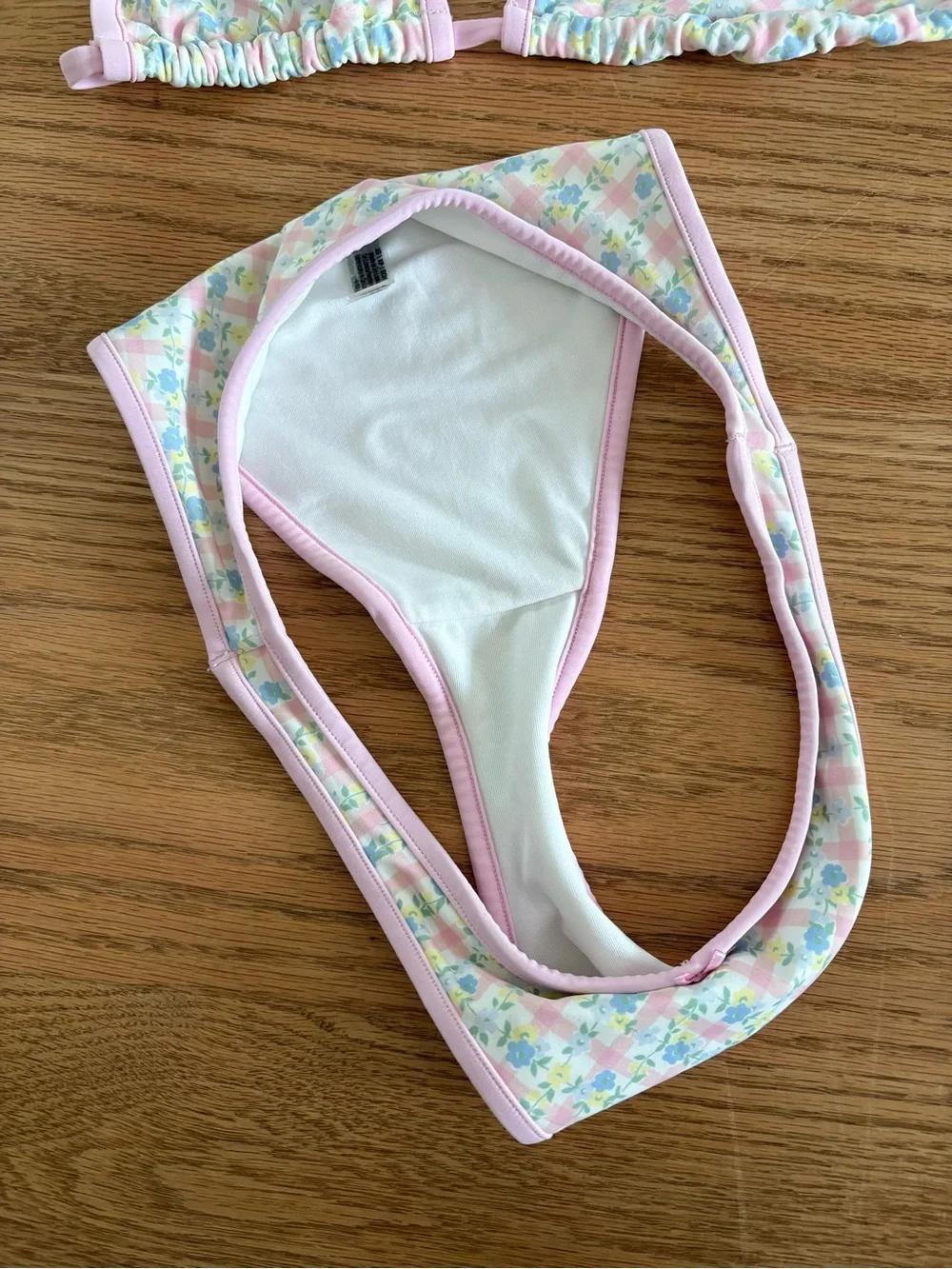 Frankie's Bikinis Pastel Floral Bikini Top with Pink Trim